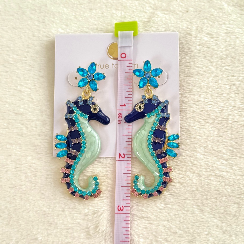 True to Form Blue, Pink, & Purple Rhinestone Seahorse Earrings - Picture 3 of 4